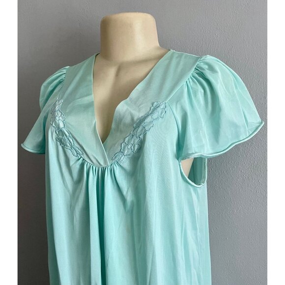 Vintage Camisole Nightie Light Blue  with Embroidered Neckline details size M L - Picture 4 of 10